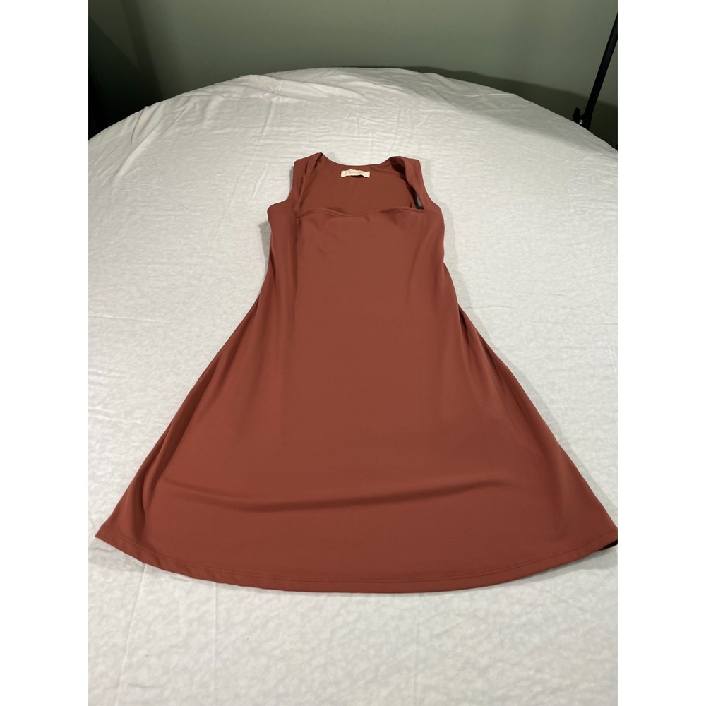 QINSEN Square Neck Brown Mini Dress Women's Size 4 Sleeveless Stretch Activewear - Picture 6 of 14